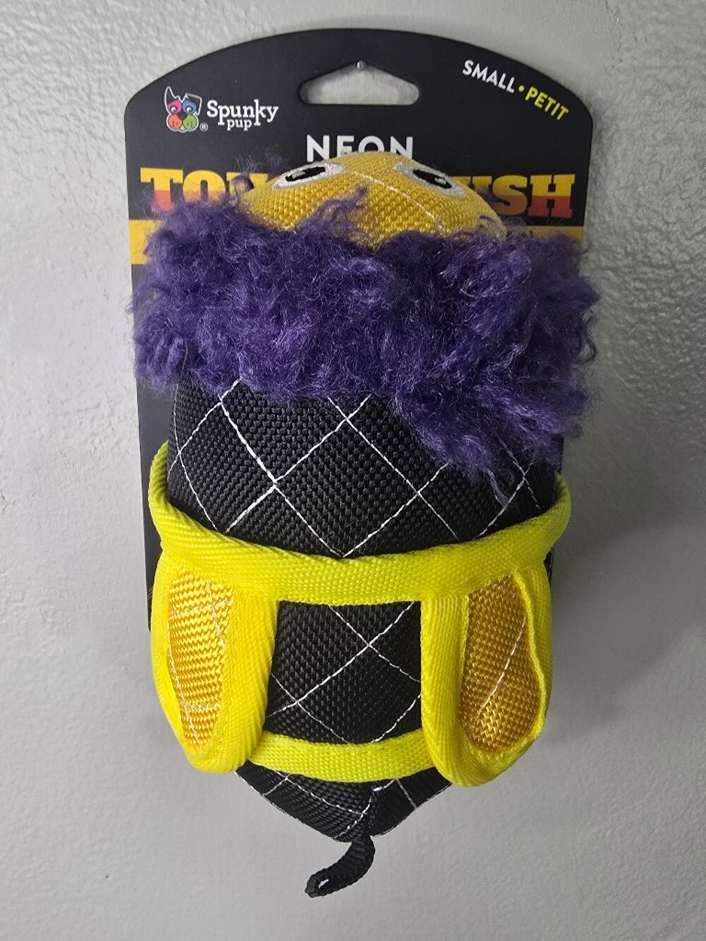 Spunky Pup Neon Tough Plush Bee Small Dog Toy